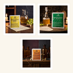 Gärstart-Trio: ein Tütchen Weinhefe, ein Beutel Hefenährsalz und ein Beutel Schwefelpulver
